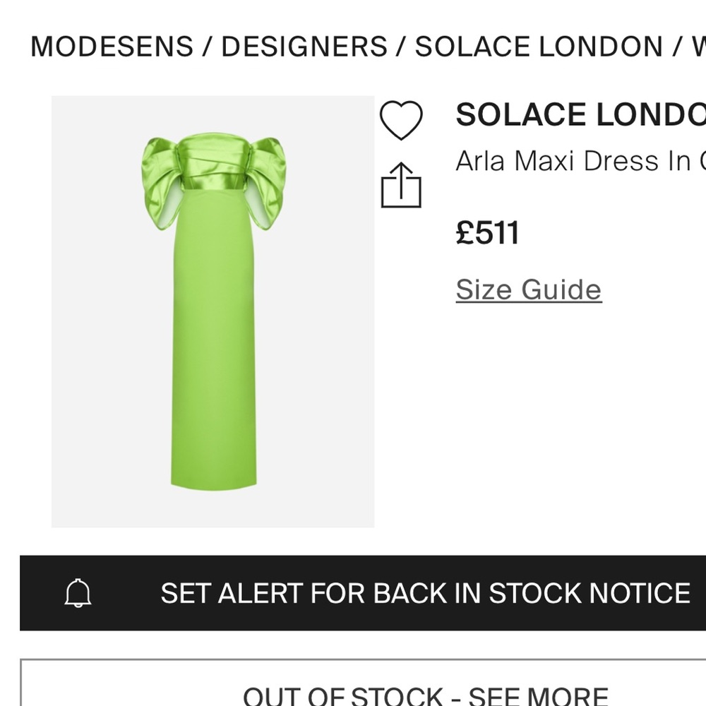 Solace London Neon Lime Green Off-Shoulder Gown with Statement Puff Sleeves - Picture 2 of 6